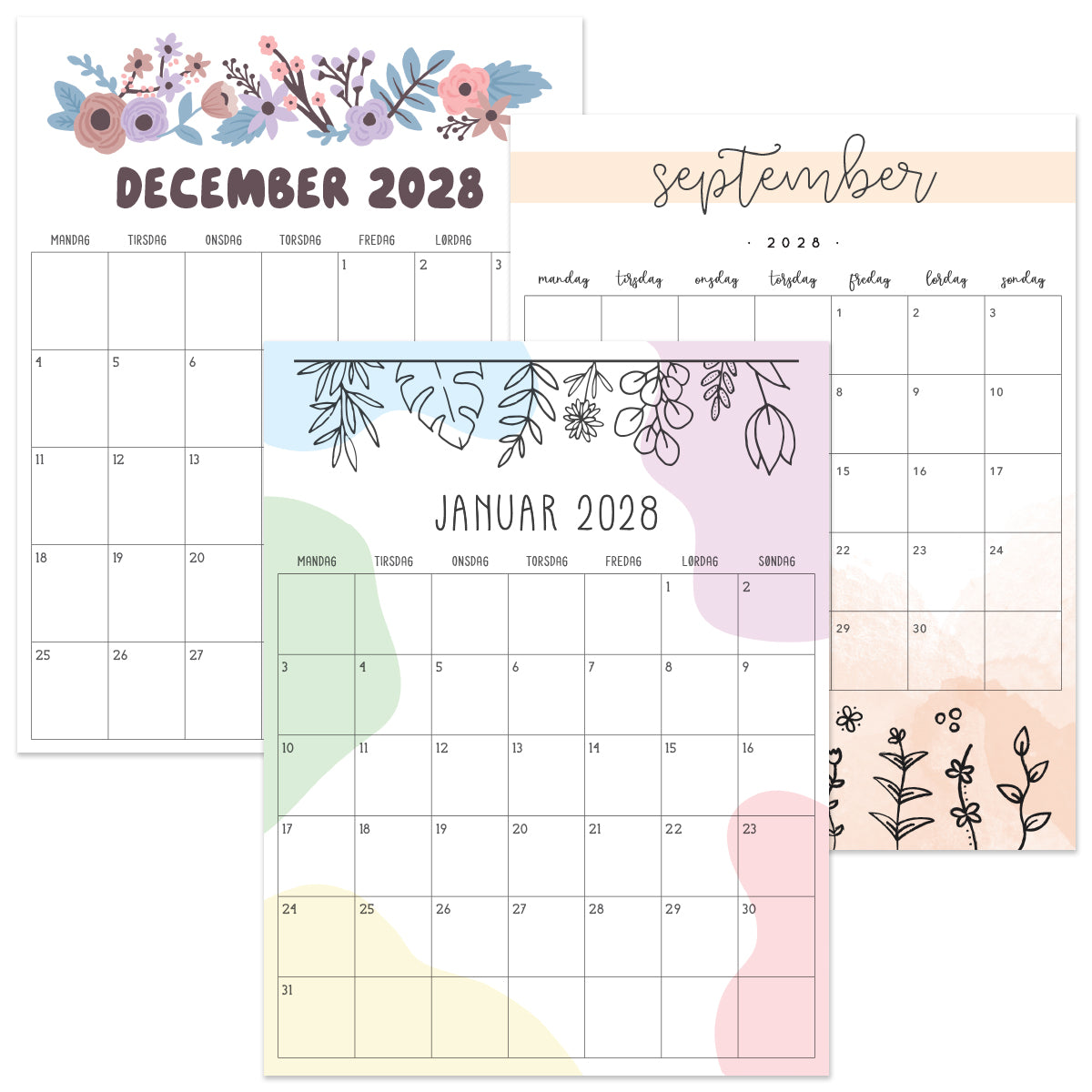Kalender 2028 print selv