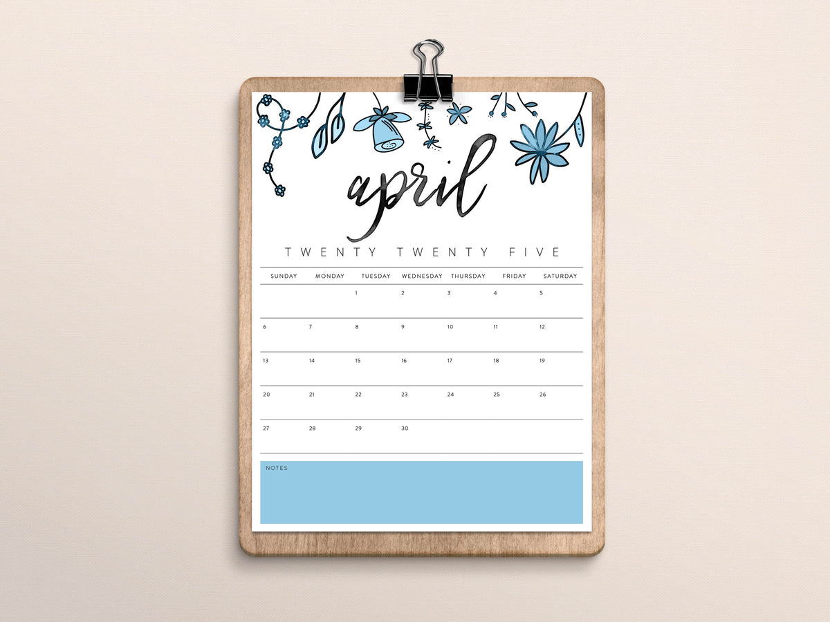 2025 calendar PDF template with a cute floral design