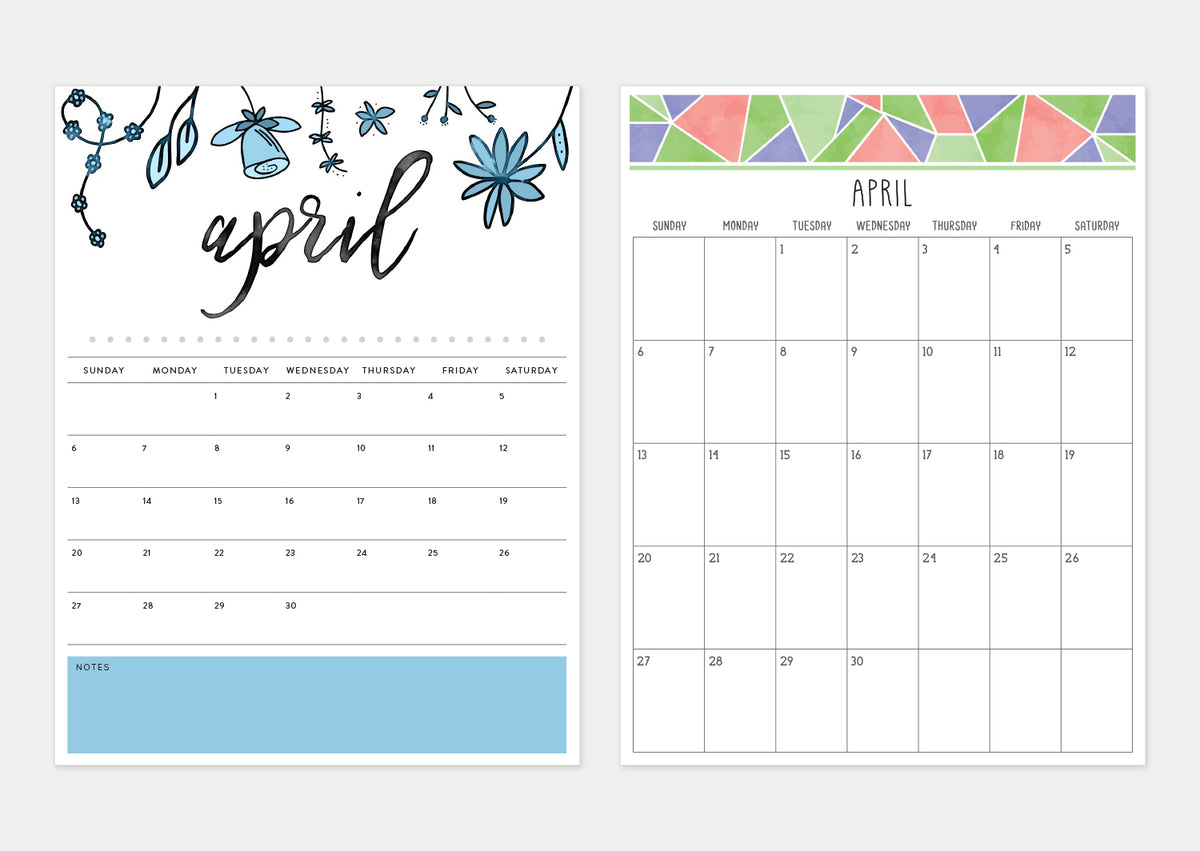april calendar printable