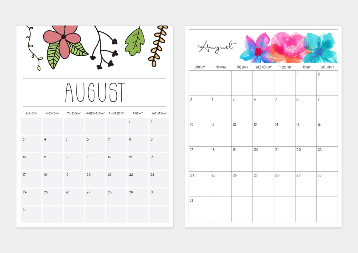 printable august calendar