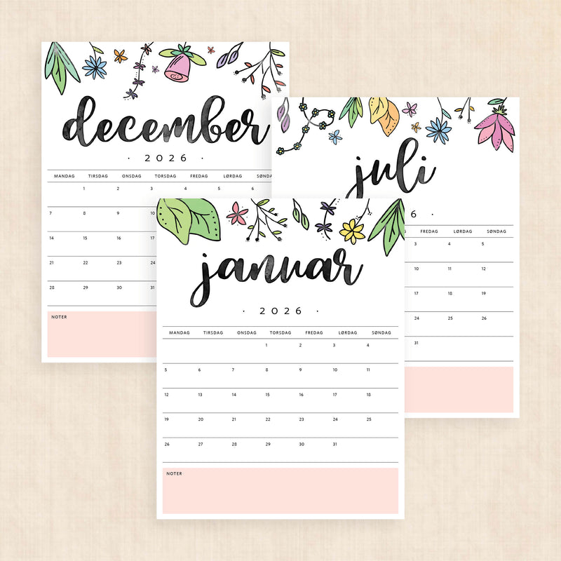 Kalender 2026 print selv