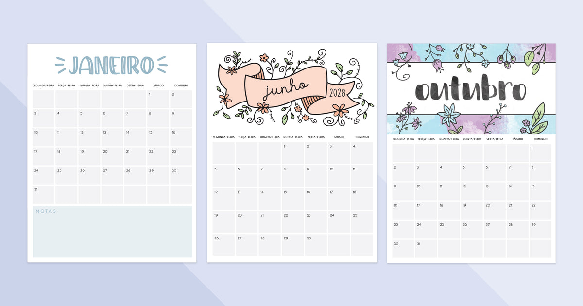 calendários 2028 para imprimir portugués