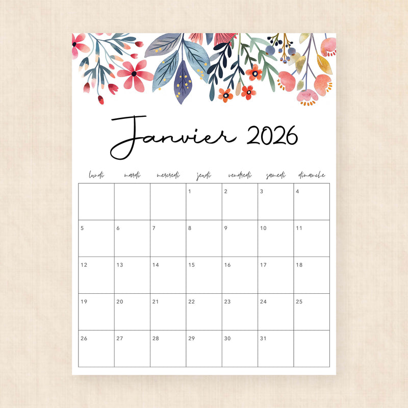 Calendrier 2026 à imprimer