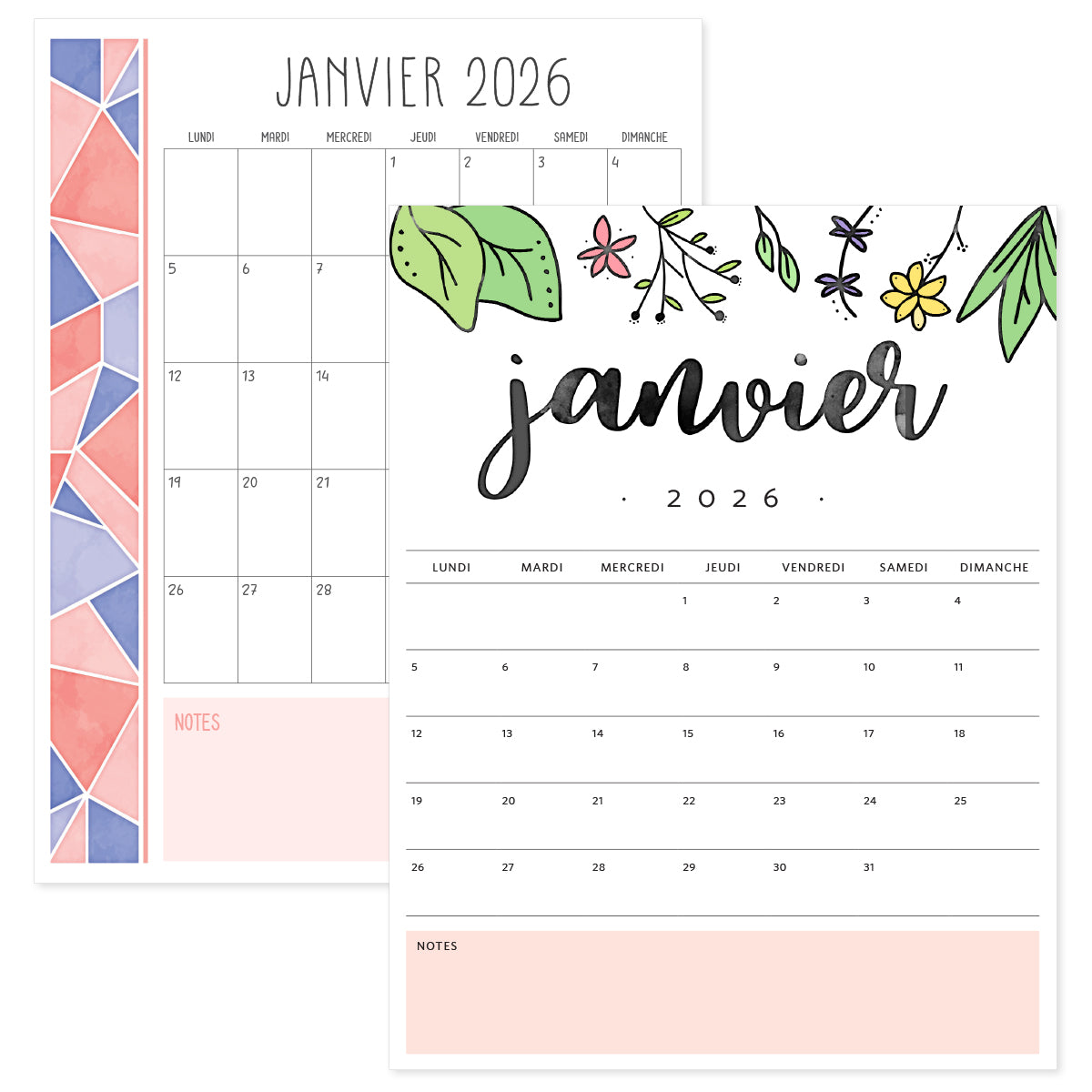 calendrier janvier 2026