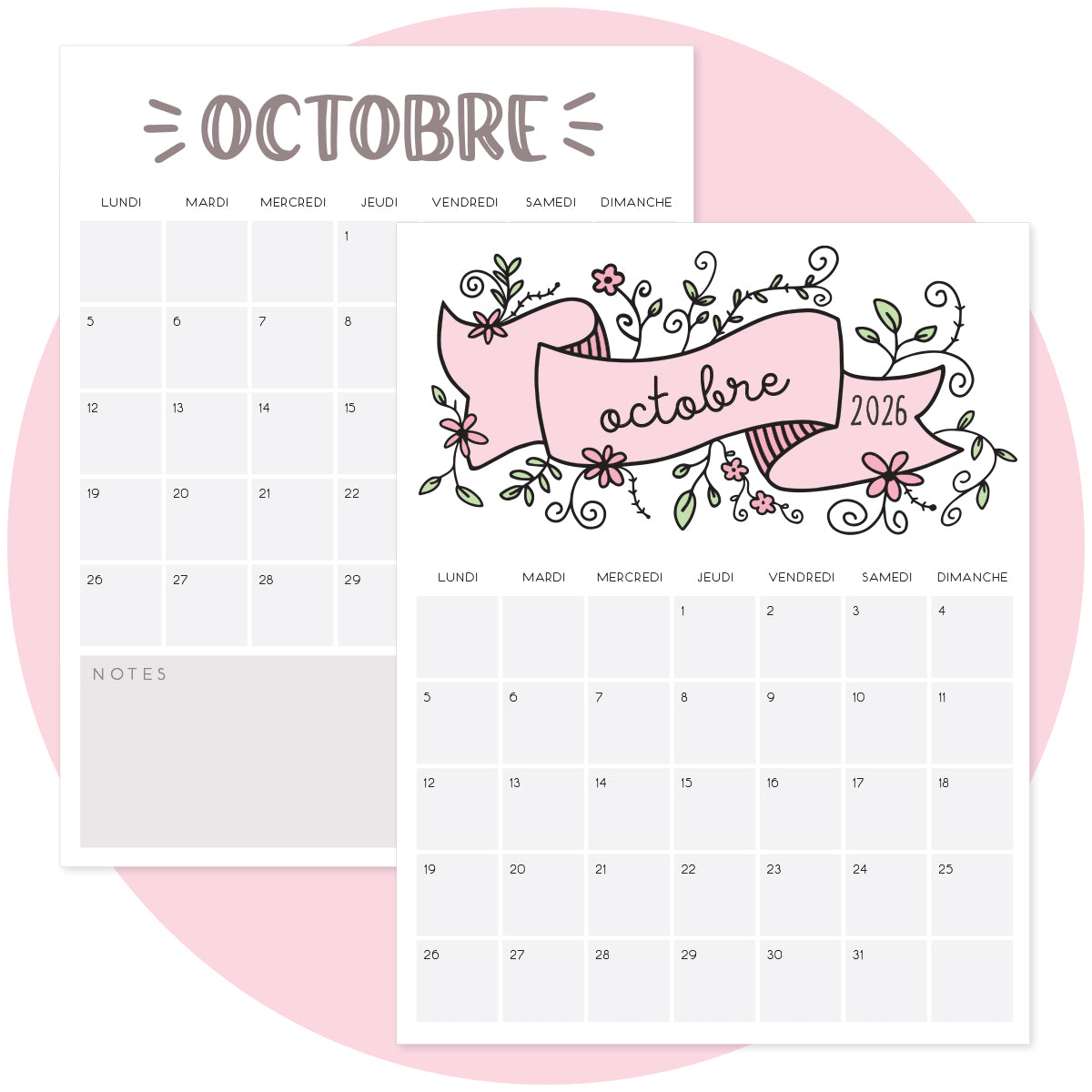 calendrier octobre 2026