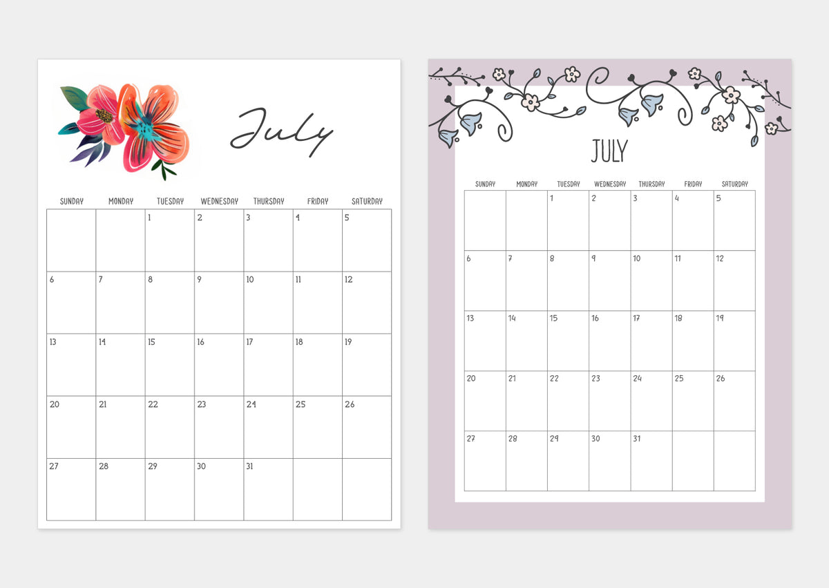 july calendar printable