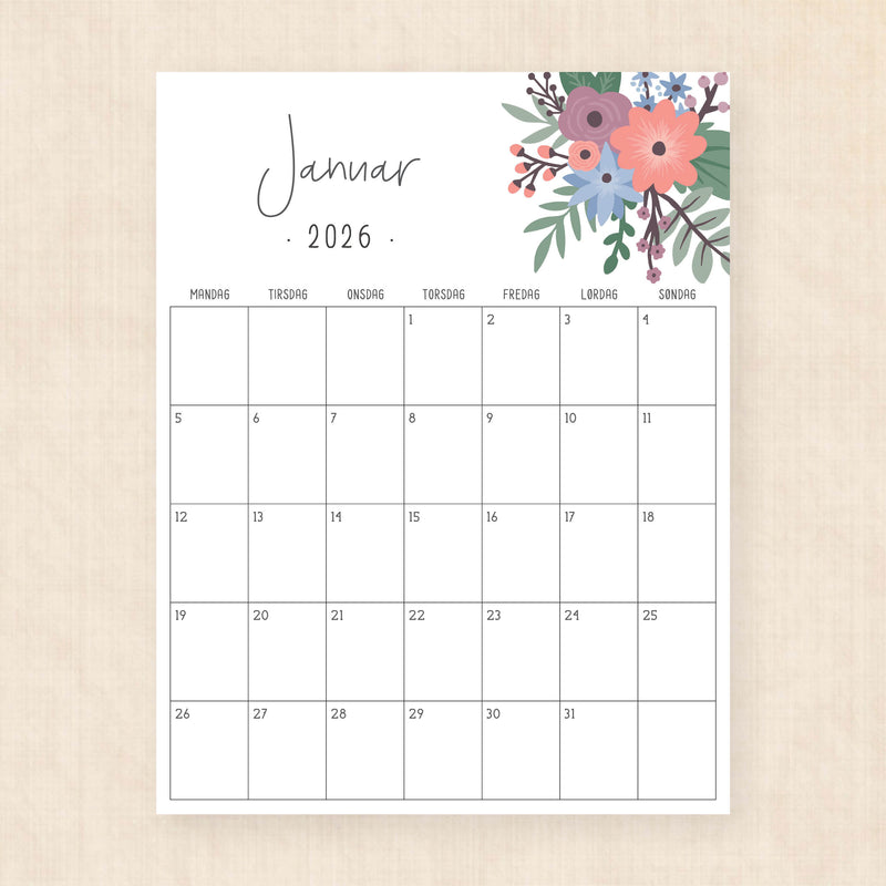 Kalender 2026 print selv