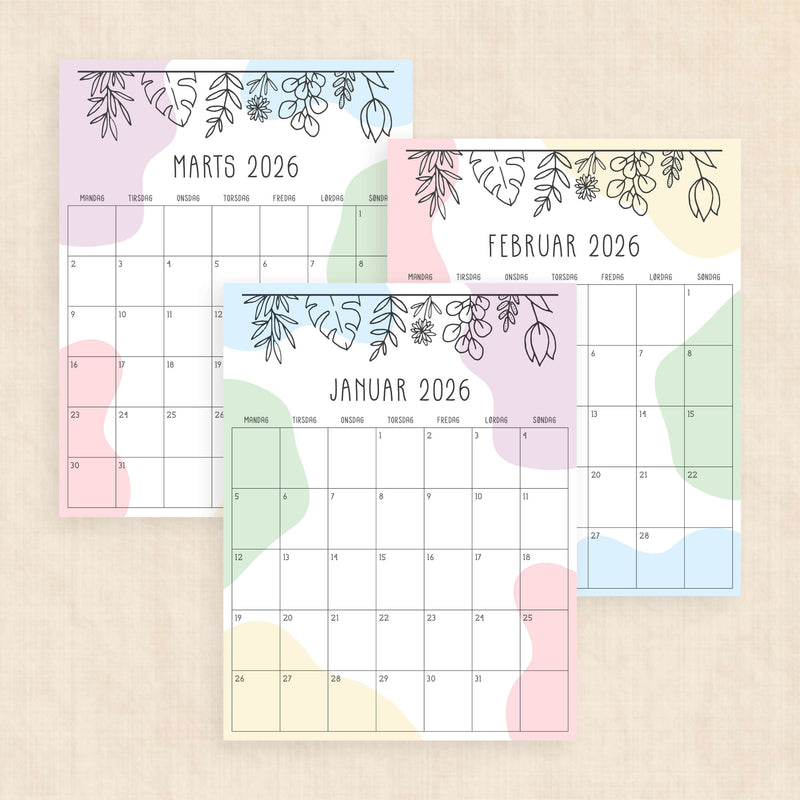 Kalender 2026 print selv