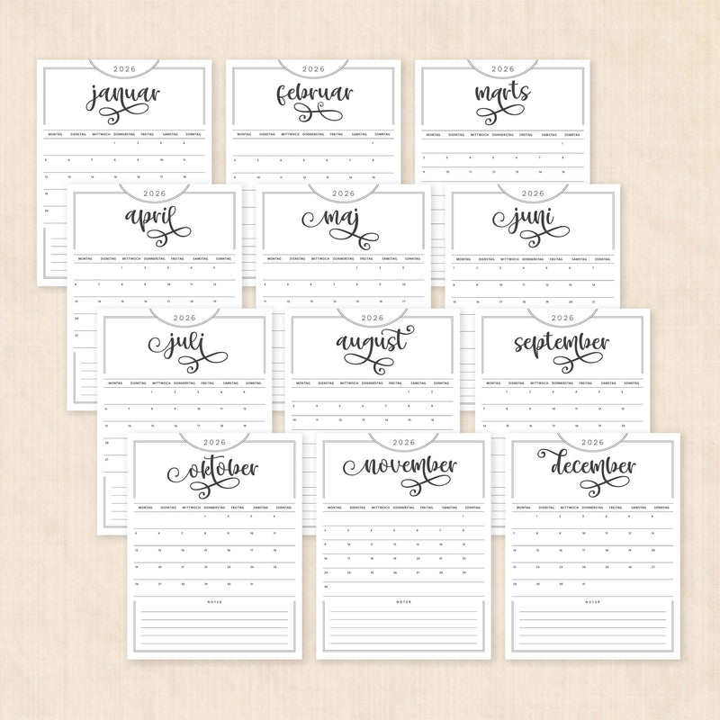 Kalender 2026 print selv