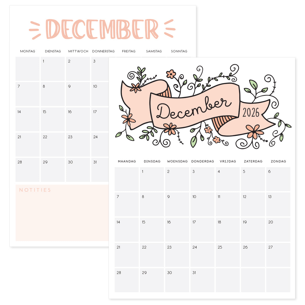 kalender december 2026 printen