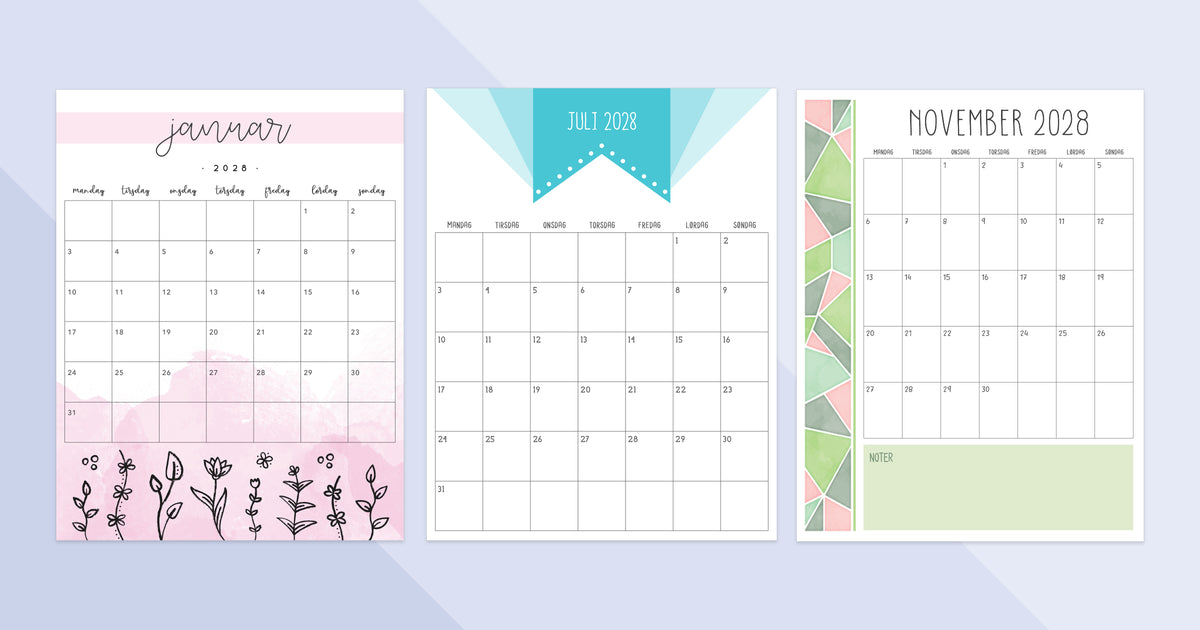 Kalender 2028 print selv