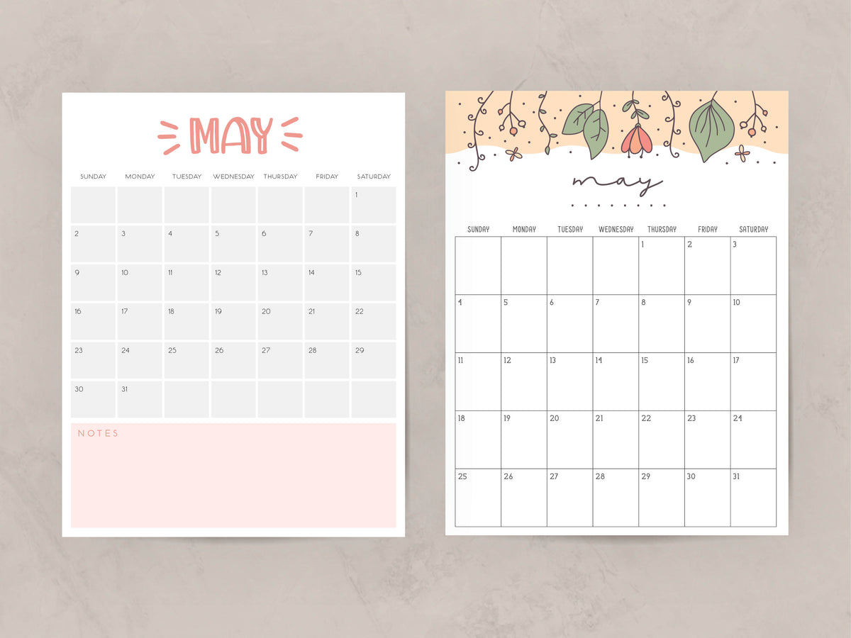 blank may calendar