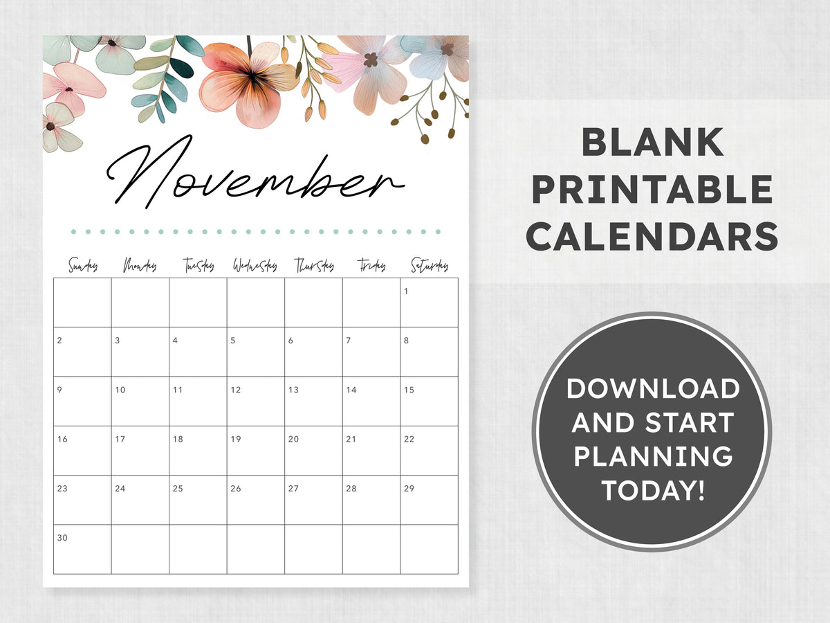 november calendar printable