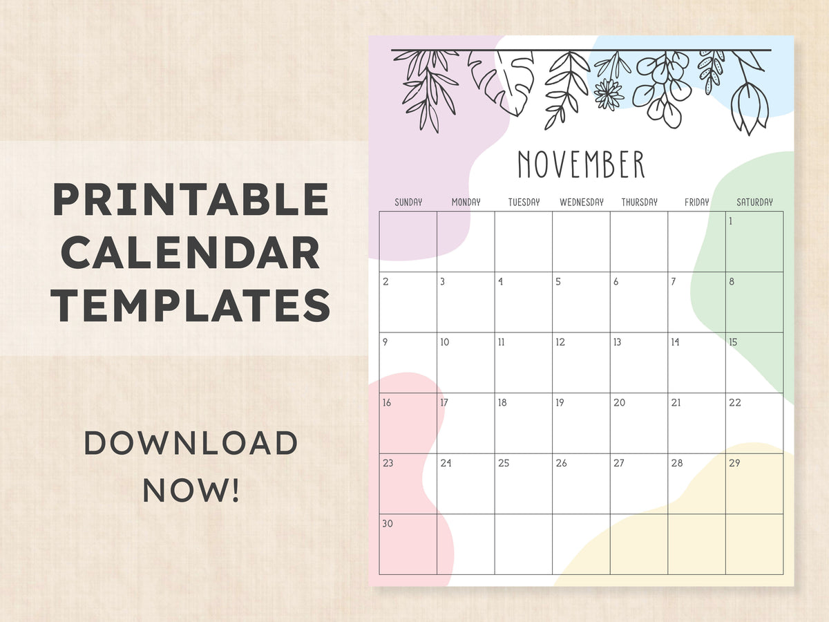 november calendar printable