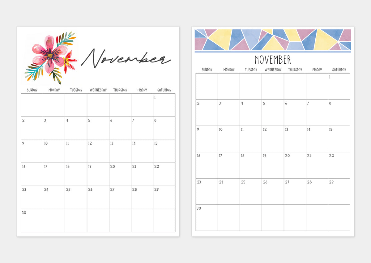 november calendar printable
