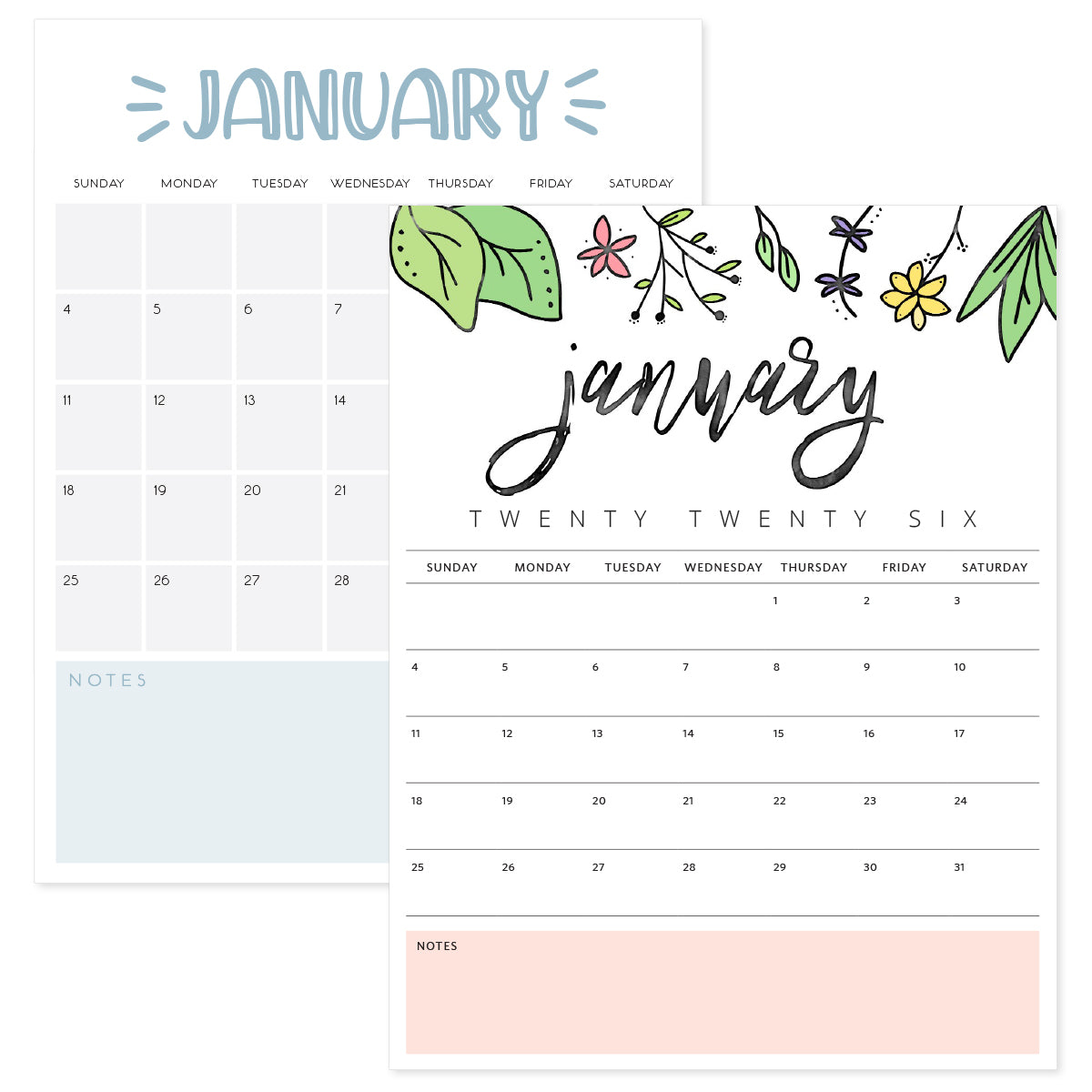 printable january 2026 calendar