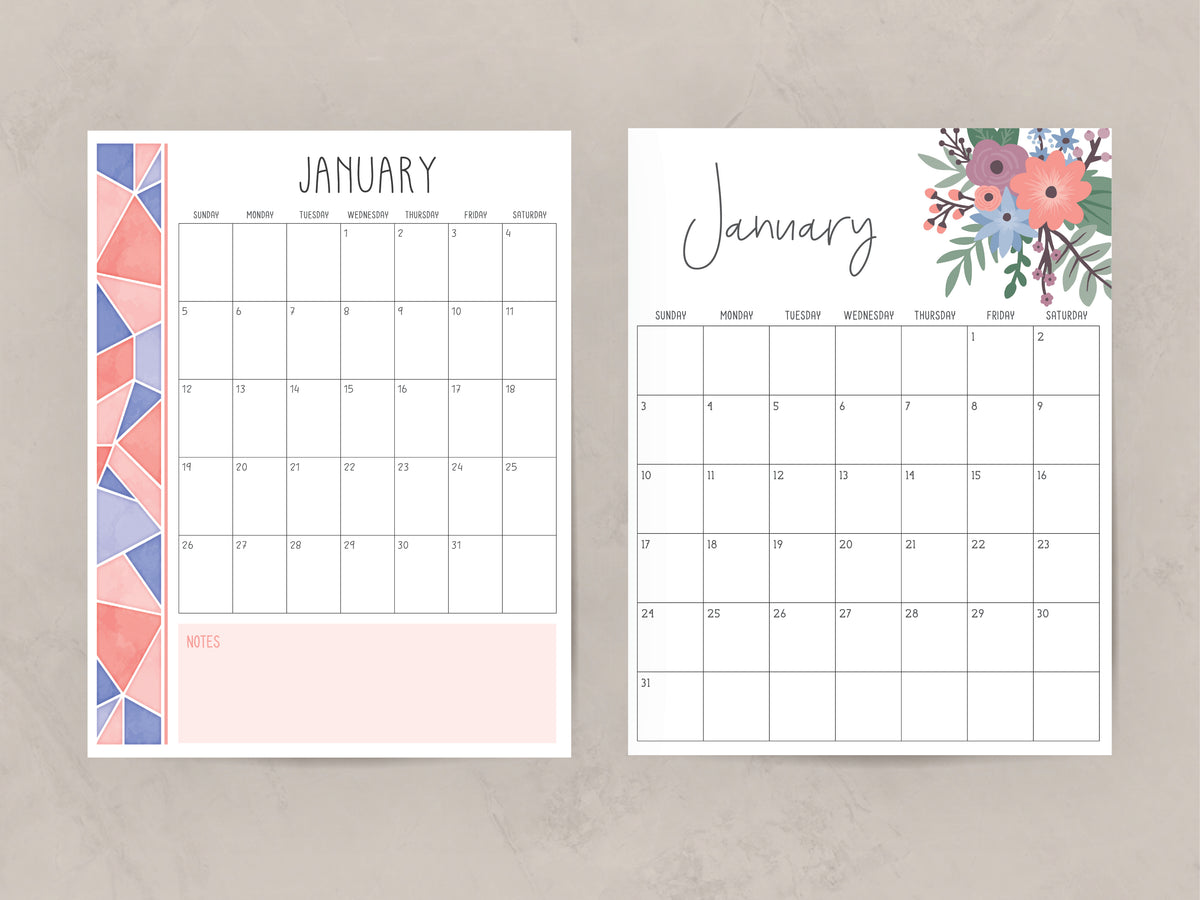 printable january calendar, blank pdf template