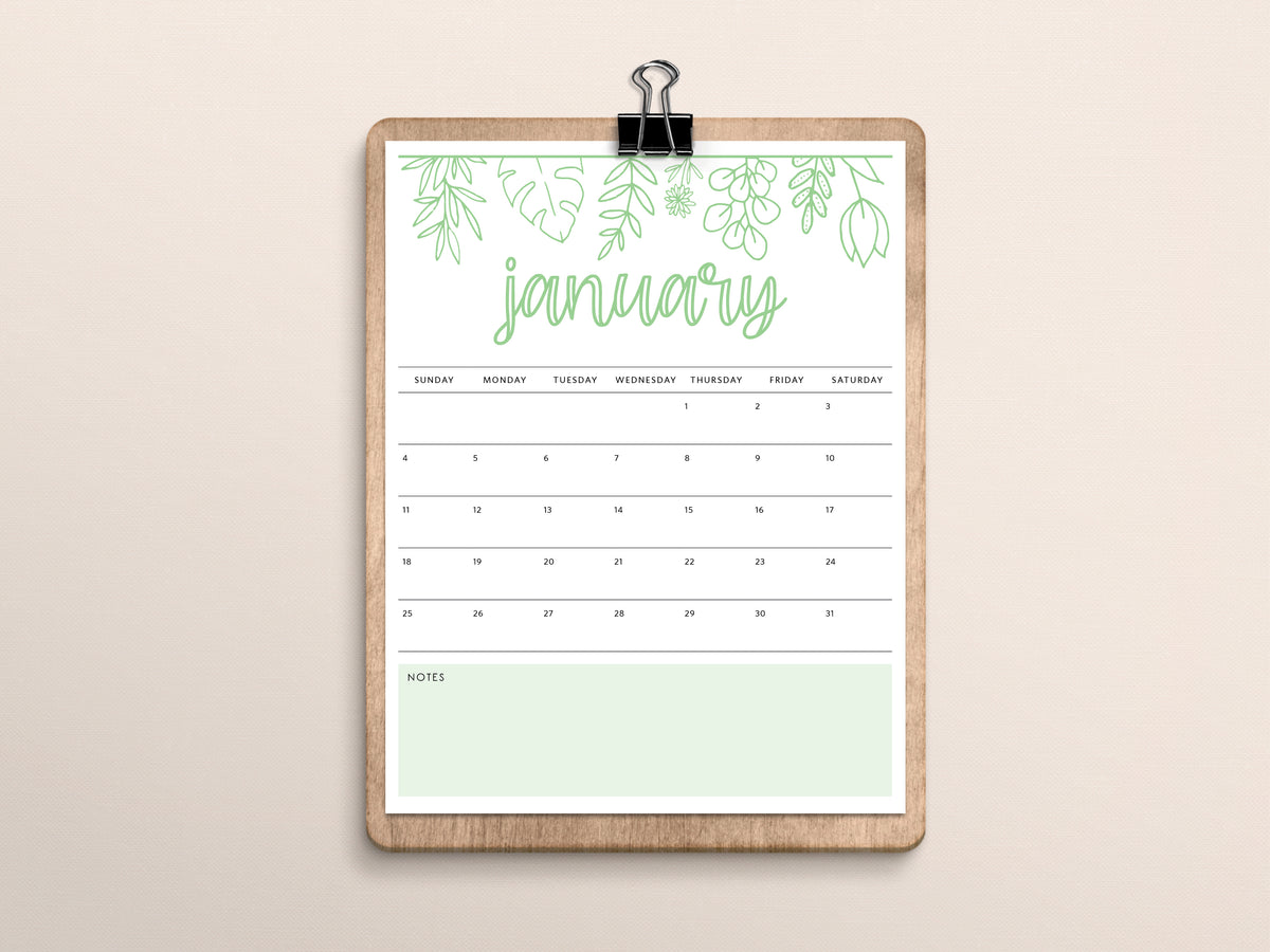 printable january calendar, blank pdf template