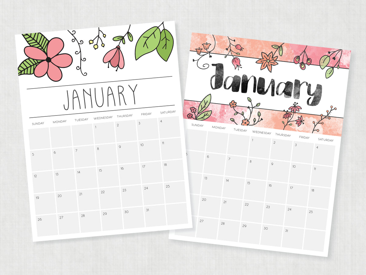 printable january calendar, blank pdf template