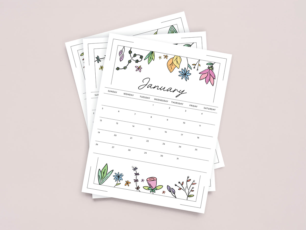 printable january calendar, blank pdf template