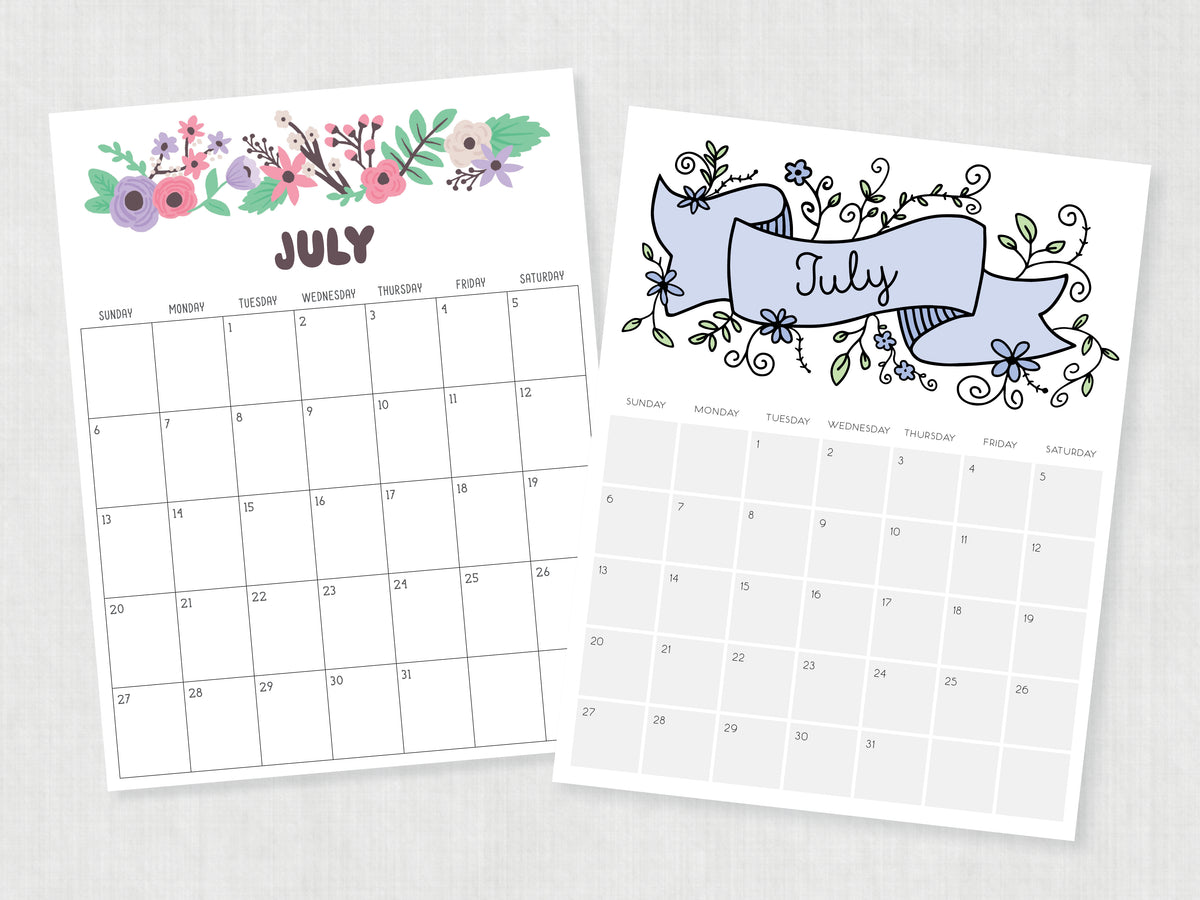 july calendar printable