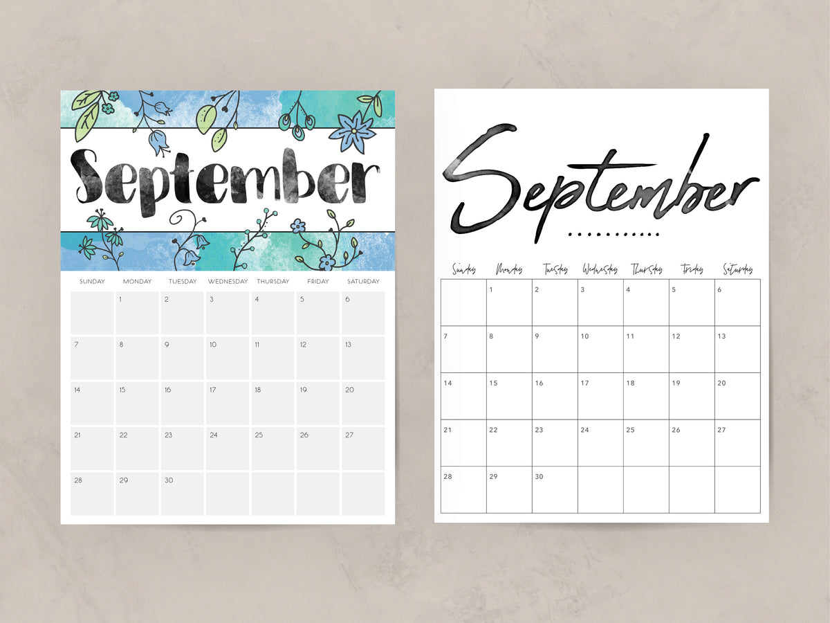 printable september calendar, blank PDF templates