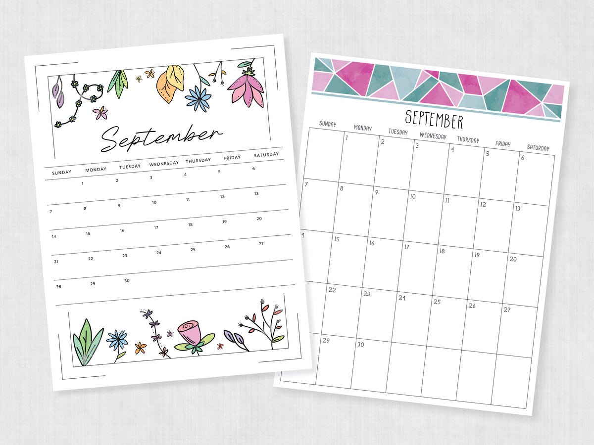 printable september calendar, blank PDF templates