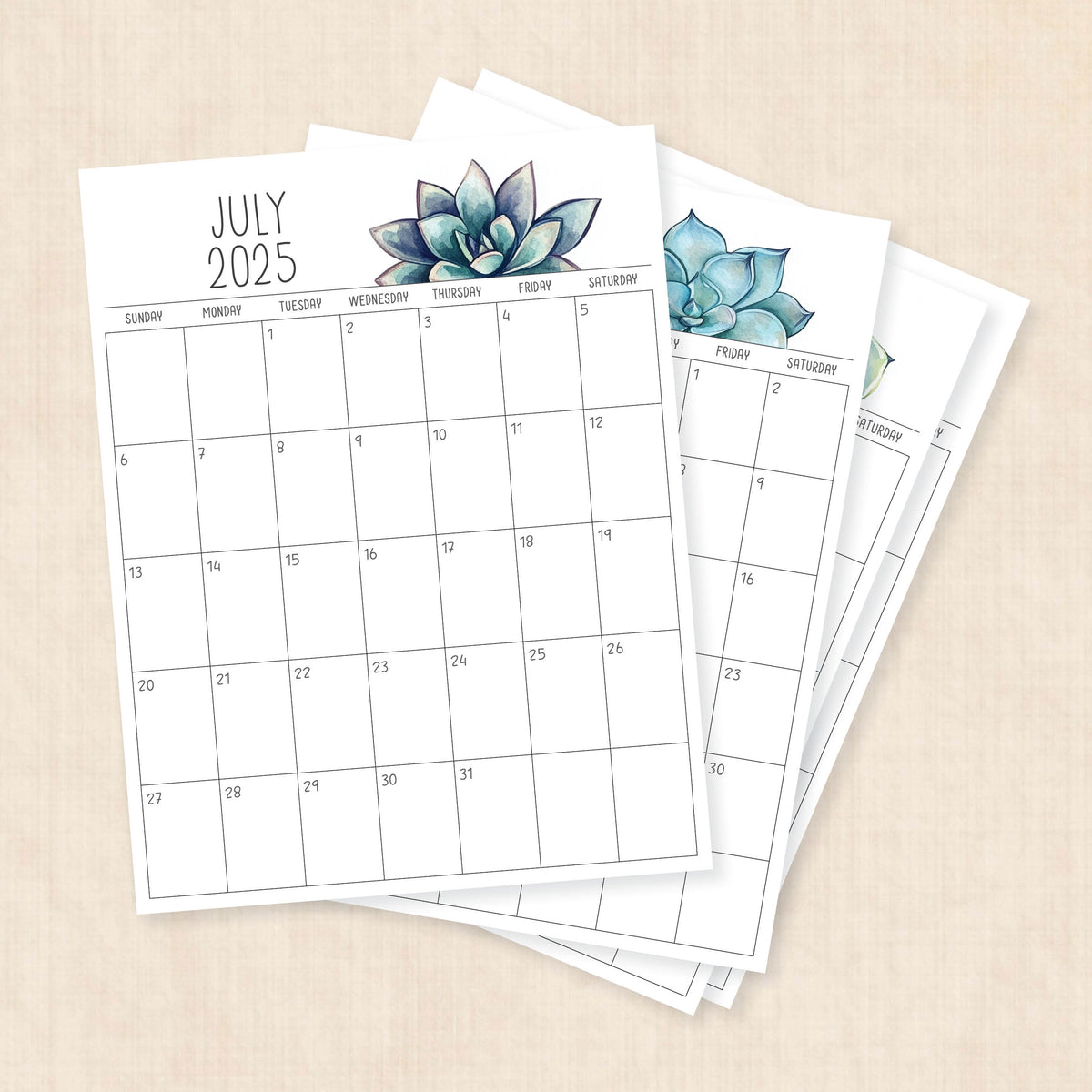 succulent wall calendar Printable Calendar · Sunkissed Succulents (2025 Edition)