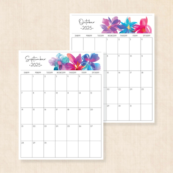 Printable 2025 Calendar · Boho Bougainvillea