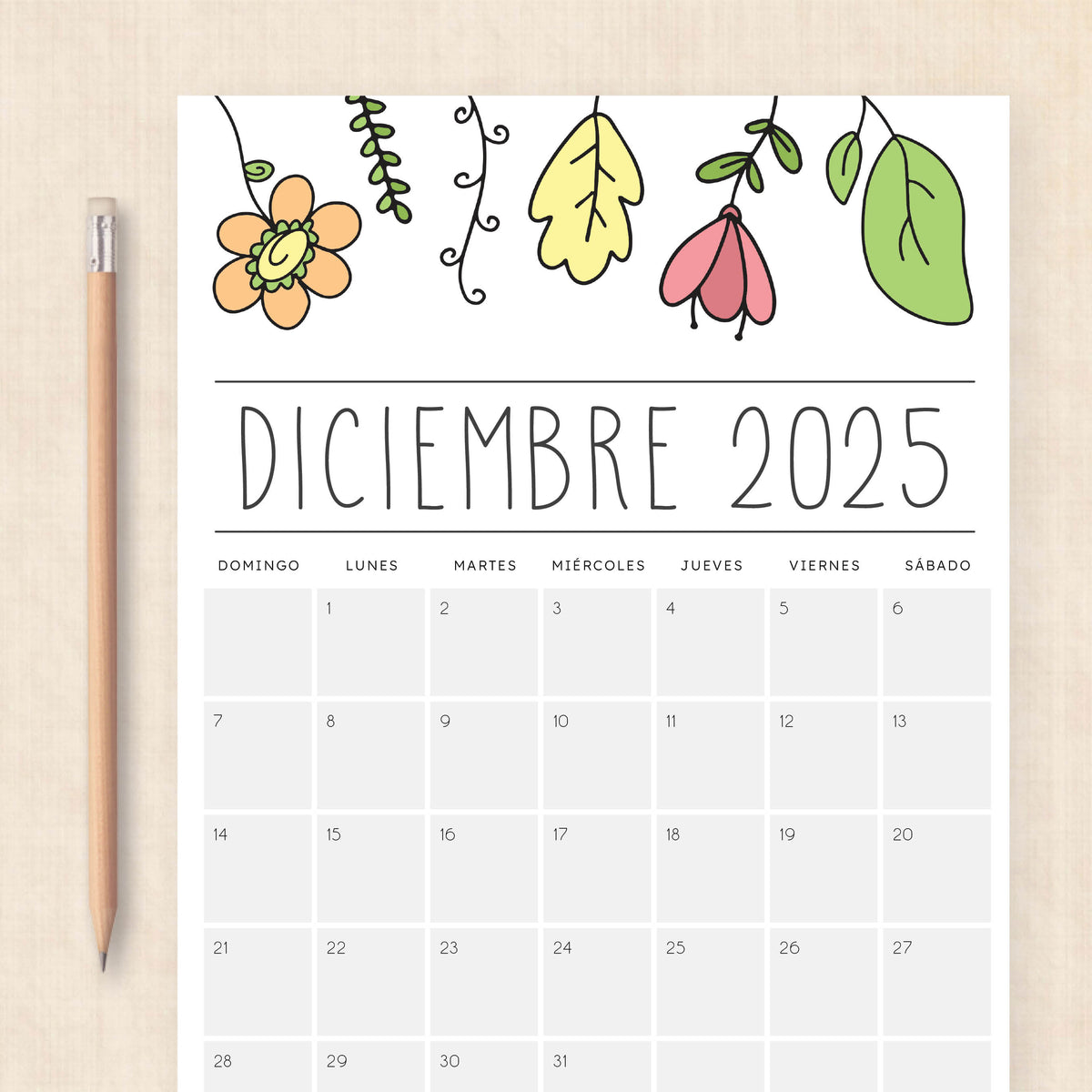 Calendario 2025 para imprimir