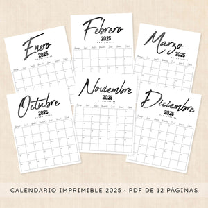Calendario 2025 para imprimir
