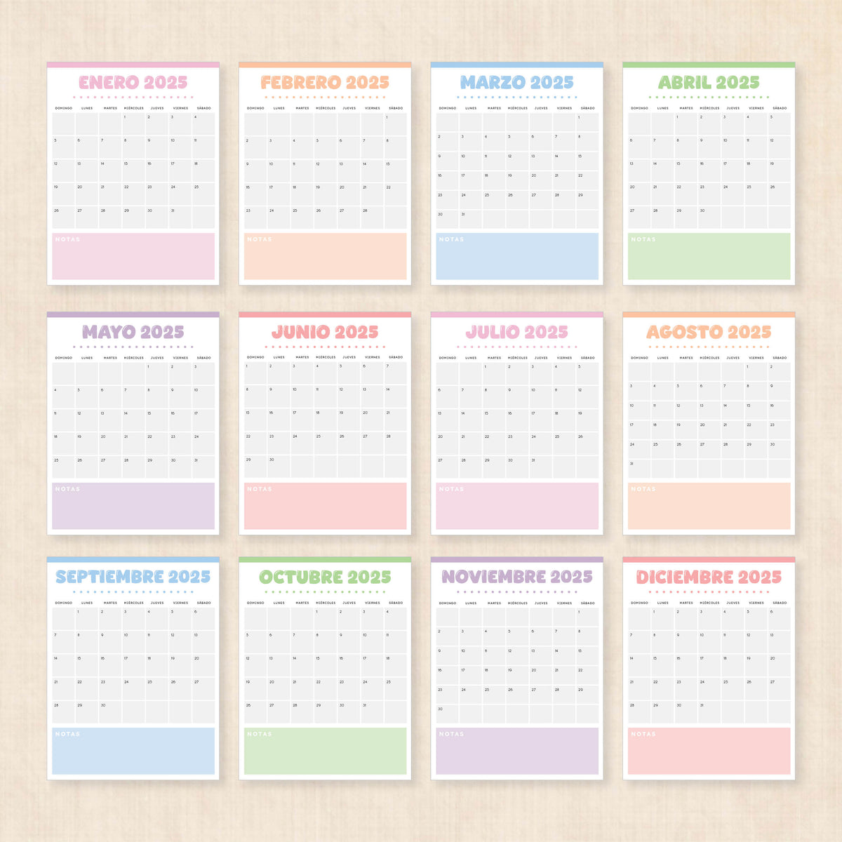 Calendario 2025 para imprimir