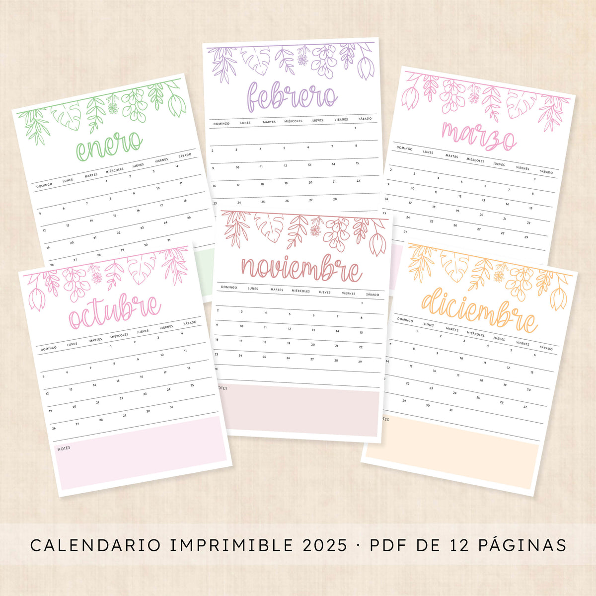 Calendario 2025 para imprimir