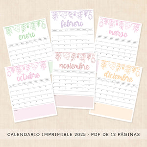 Calendario 2025 para imprimir