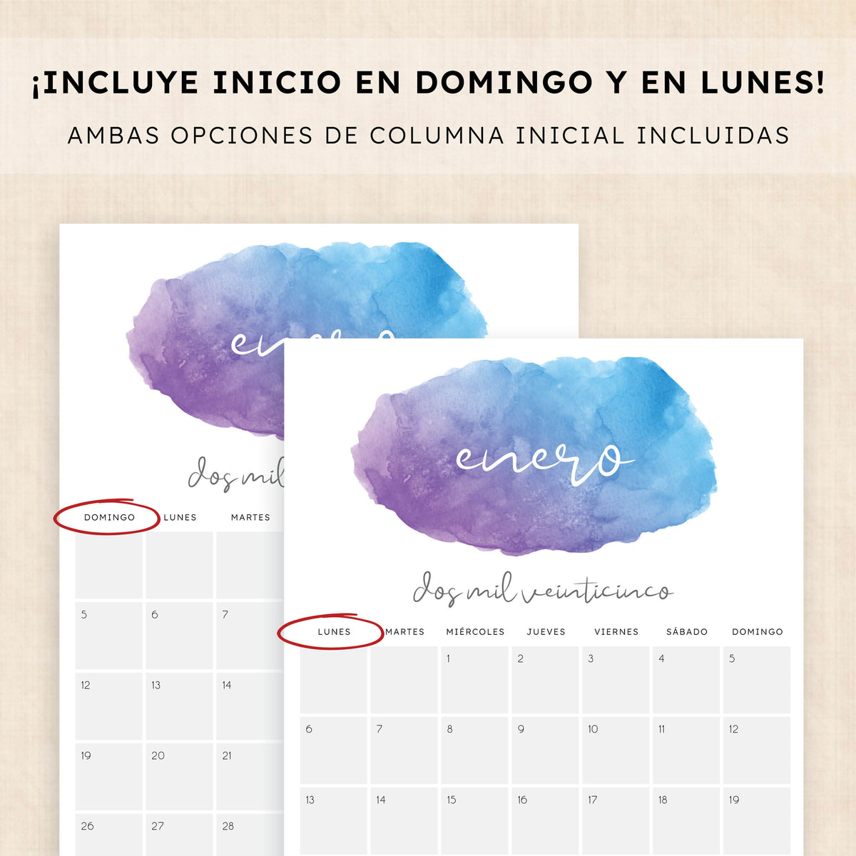 Calendario 2025 para imprimir