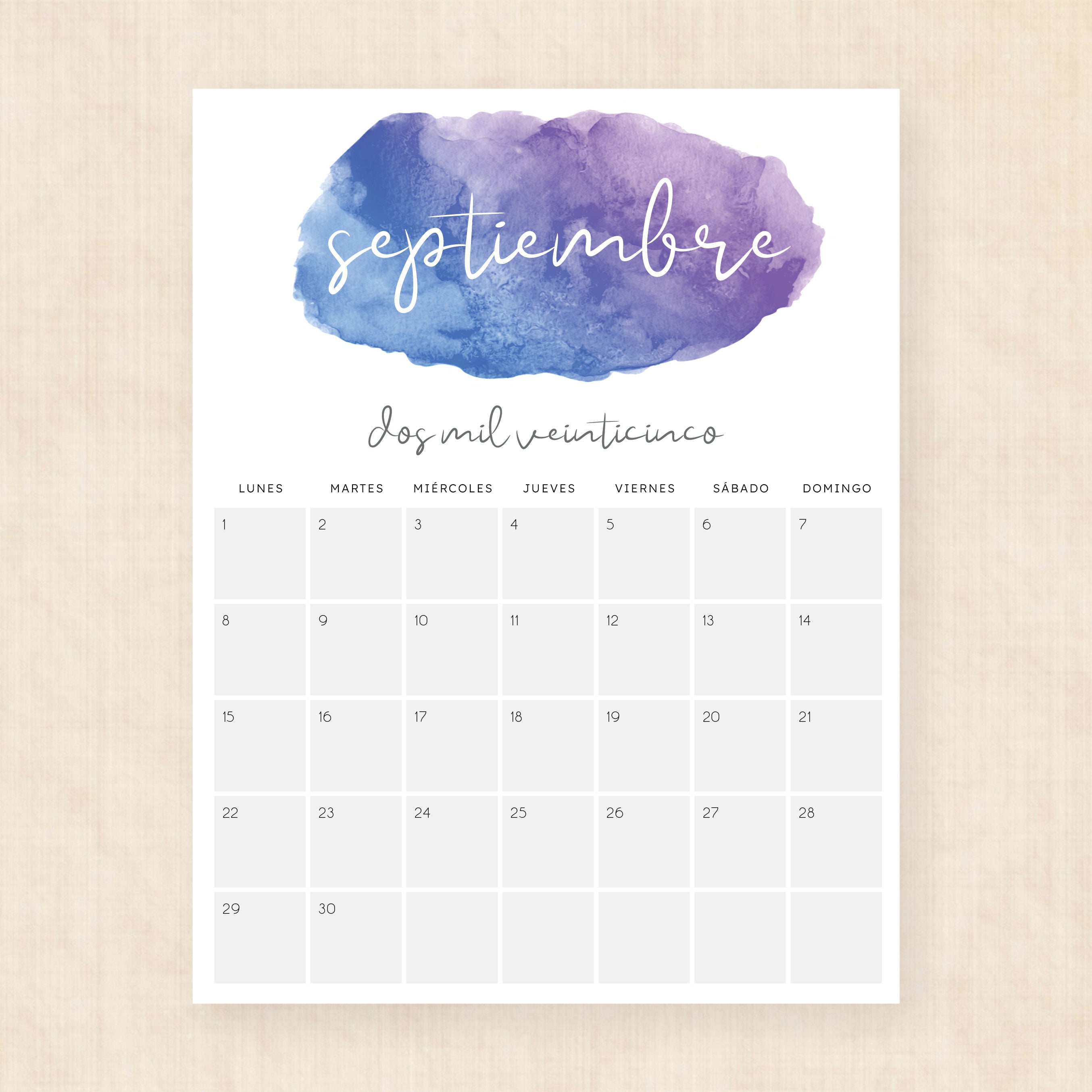 Calendario 2025 · Tidy Plans