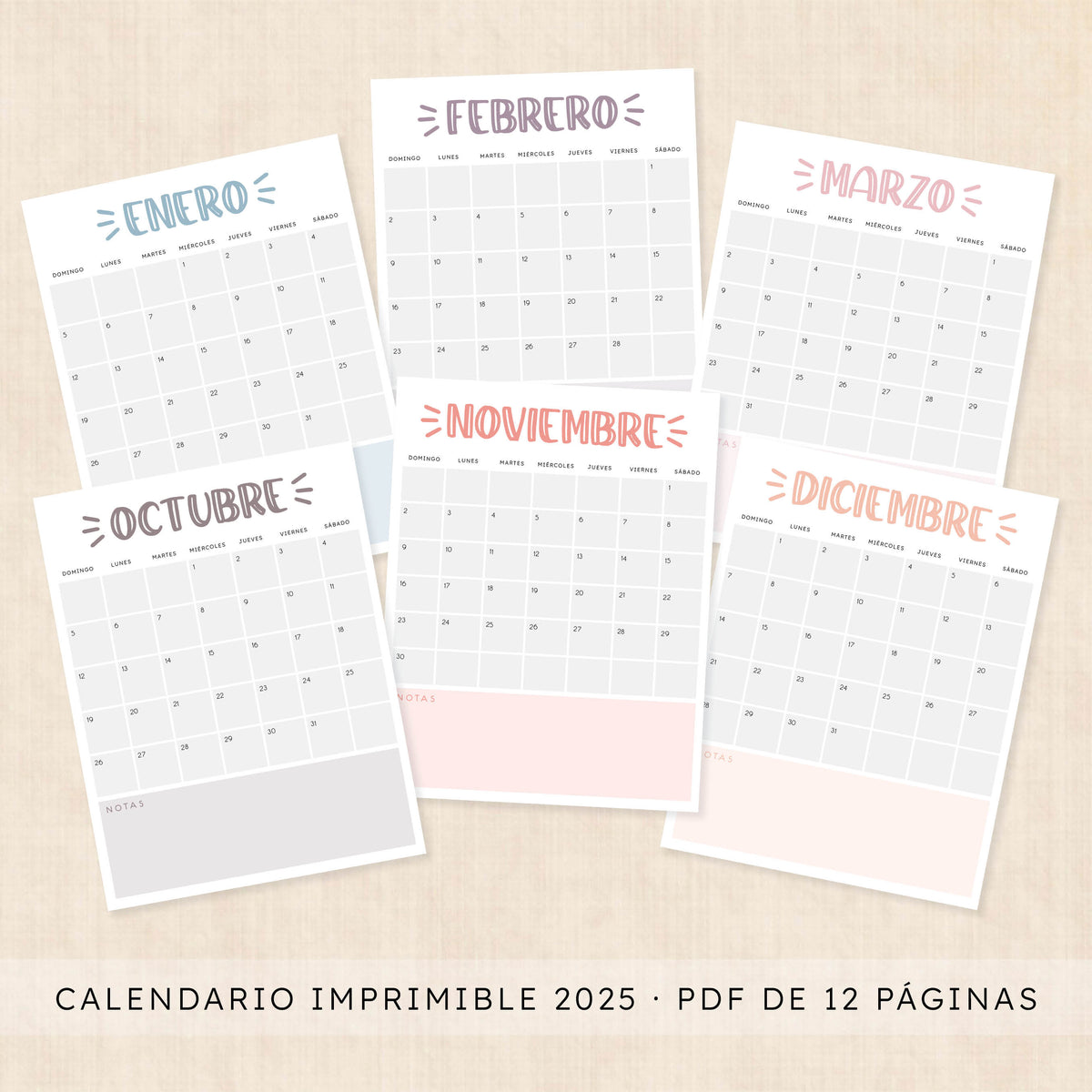 Calendario 2025 para imprimir