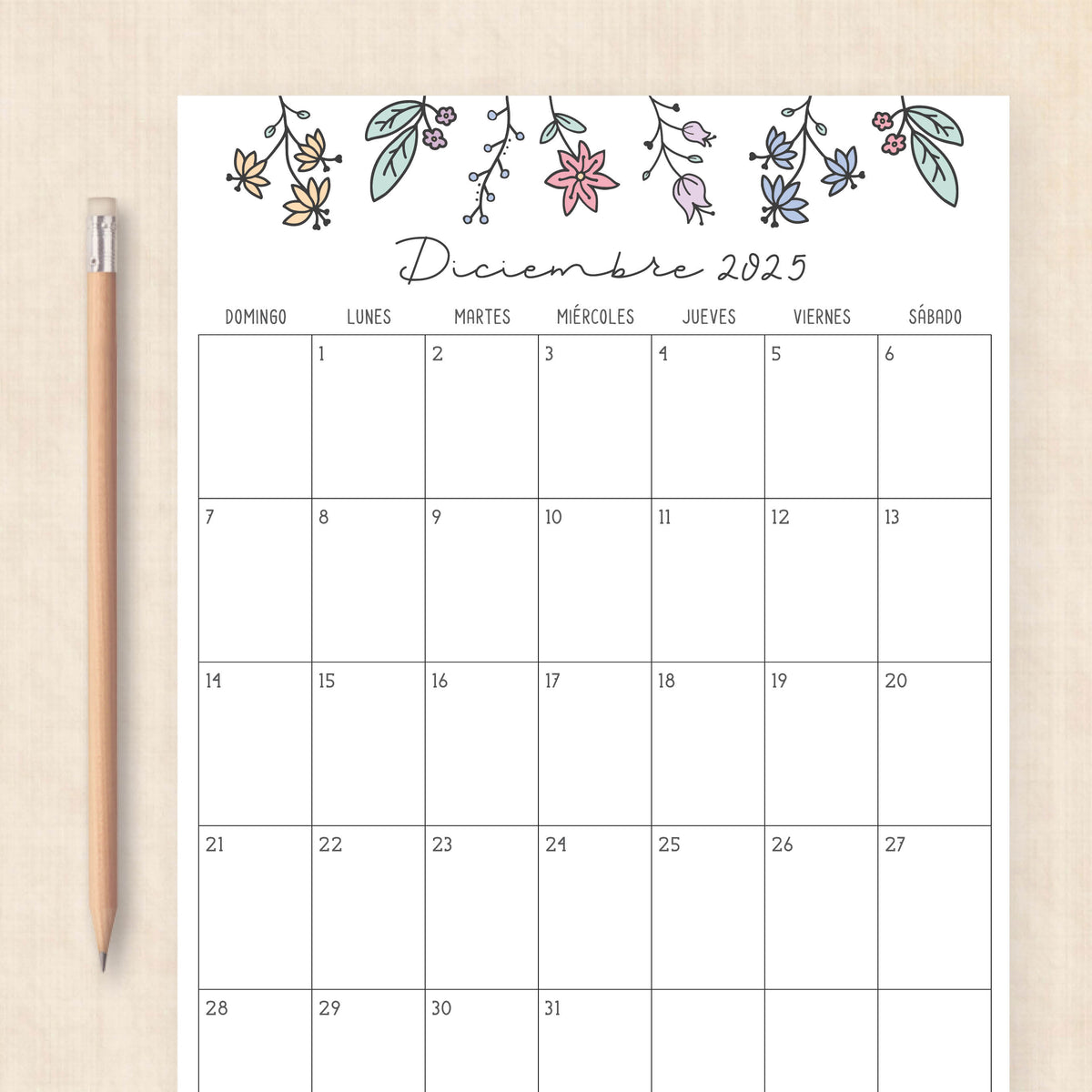 Calendario 2025 para imprimir