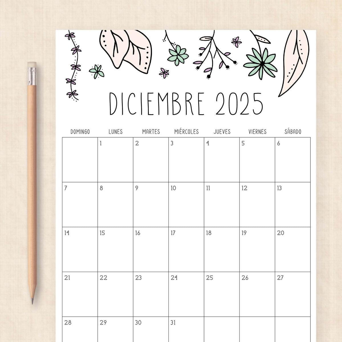 Calendario 2025 para imprimir