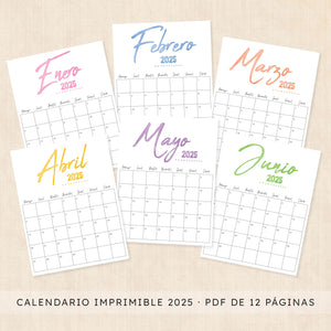 Calendario 2025 para imprimir