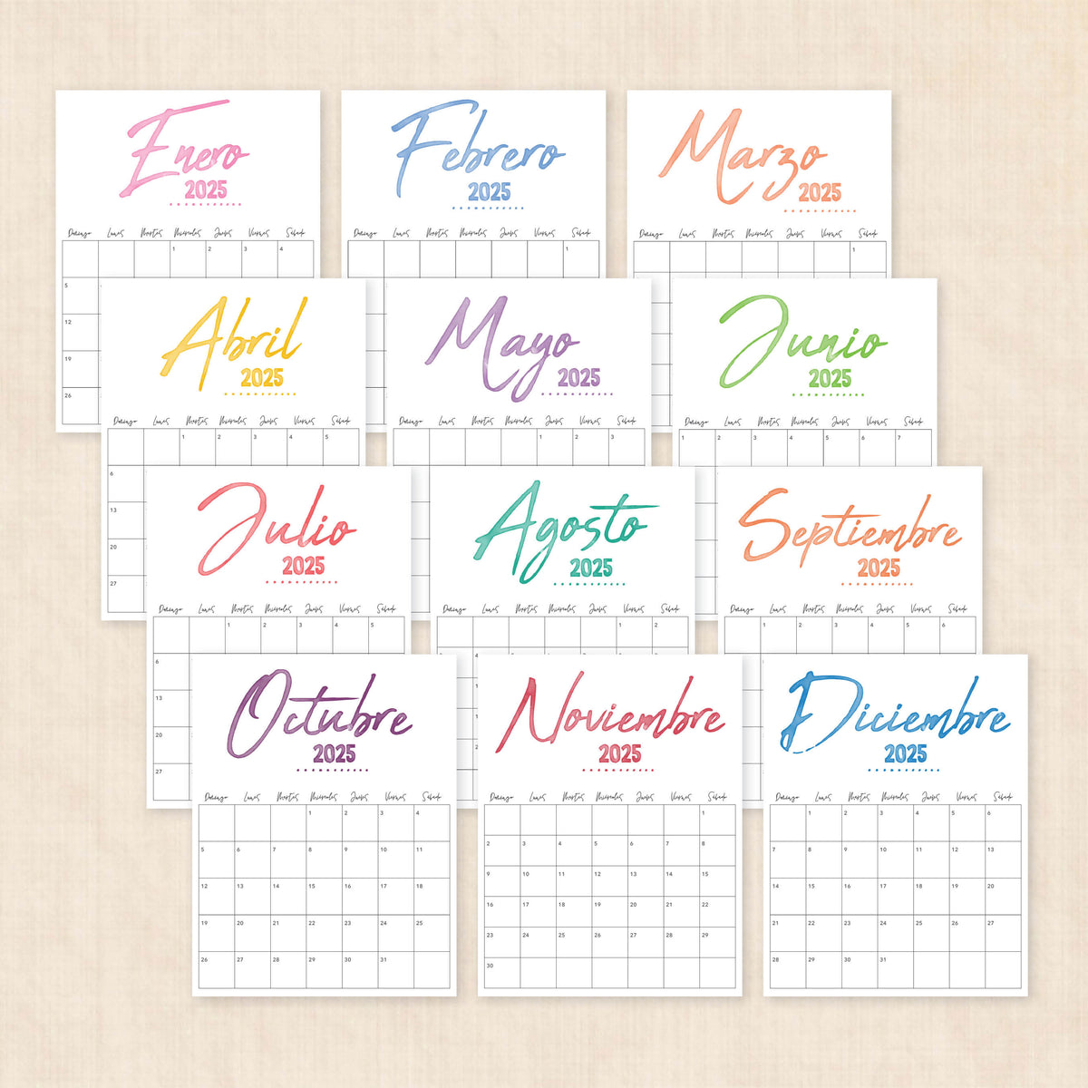 Calendario 2025 para imprimir