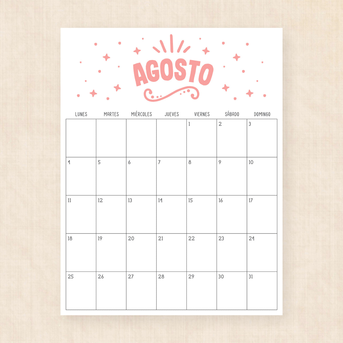Calendario 2025 para imprimir