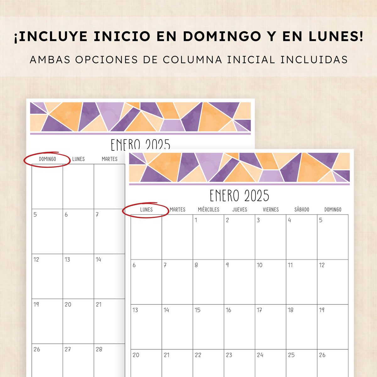 Calendario 2025 para imprimir