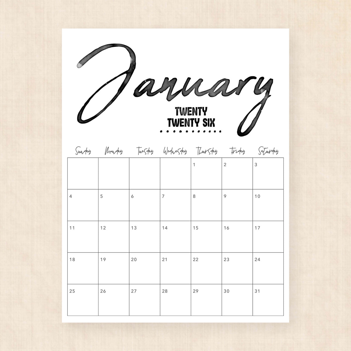Printable 2026 Calendar ยท Tidy Plans