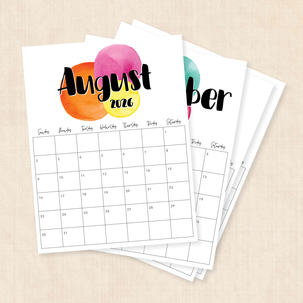 printable 2026 calendar