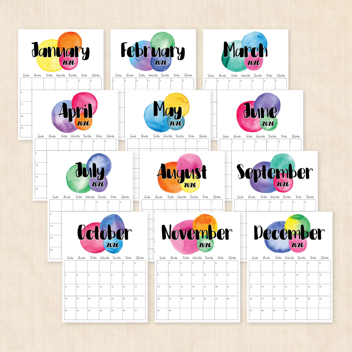 printable 2026 calendar