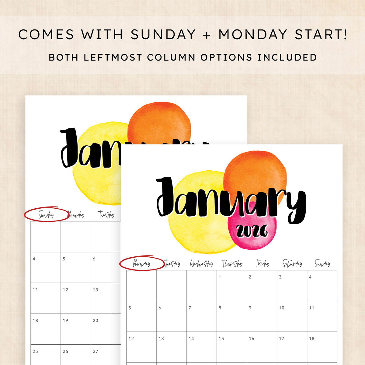 printable 2026 calendar