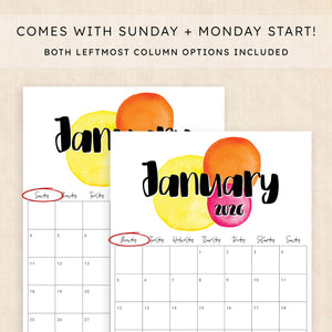 printable 2026 calendar