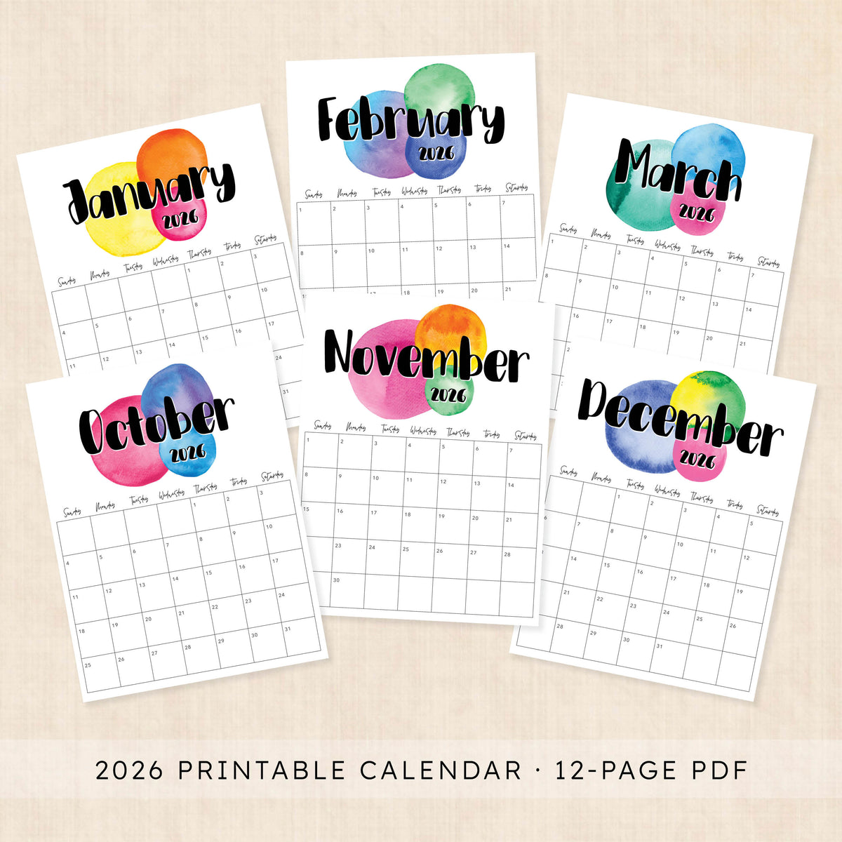 printable 2026 calendar
