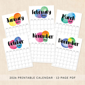 printable 2026 calendar